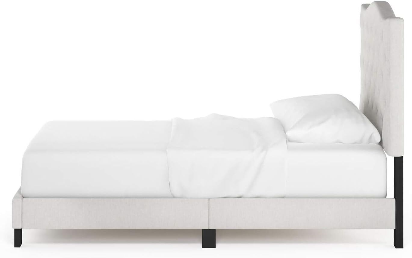 HomeStock Modern Motifs Linen Upholstery and Cushioned Button Tufted Bed Frame, Simple Stylish Design, Functional and Suitable for Most Bedroom Twin