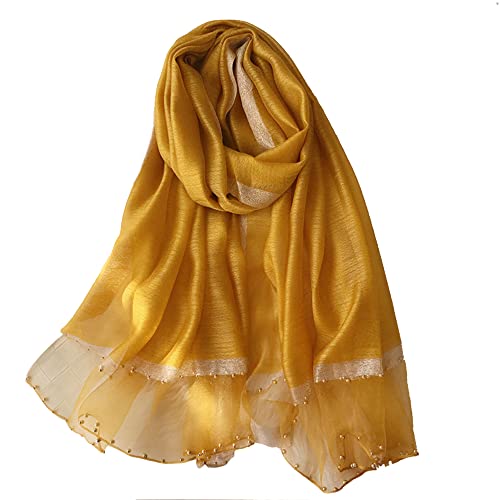 Fashion Silk Scarf Classic Imitation Silk Shawl With Gold Rim Beaded Sunscreen Shawls Long Scarves (11) #TOP1
