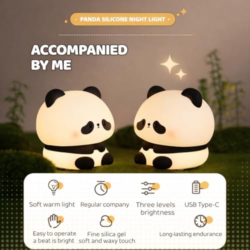 Image of One94Store Rechargeable Silicone Panda Night Lamp - 7-Color Touch LED Night Light for Kids & Bedroom, USB Table Lamp for Home Decor, Romantic Decor, Valentine Day Gift, Love Gift for Her, Couple Gift