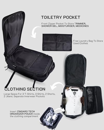 Image of Zingaro Combo Large 40l Travel Lapotp Bag For Men Women Laptop Backpack For Men Women Tech Organizer Pouch