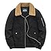 Men's Fur Collar Bomber Jacket Casual Button Military Cargo Jackets Sherpa Fleece Lined Trucker Coats (Medium,Black)