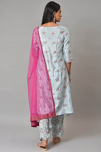 Image of W for Woman Women's Viscose Floral Print Rayon Casual Kurta With Drape Pant & Dupatta