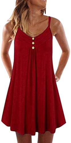 Handyulong Women Dresses Casual Loose Summer Tunic Tank Dress Pleated Swing Midi Dress Beach Sundress Party Cocktail (M, Wine)