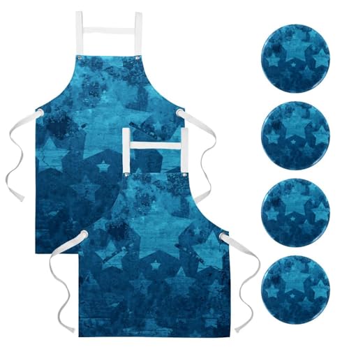 Tablier de cuisine étoiles bleues idéal pour la pâtisserie et le bistrot
