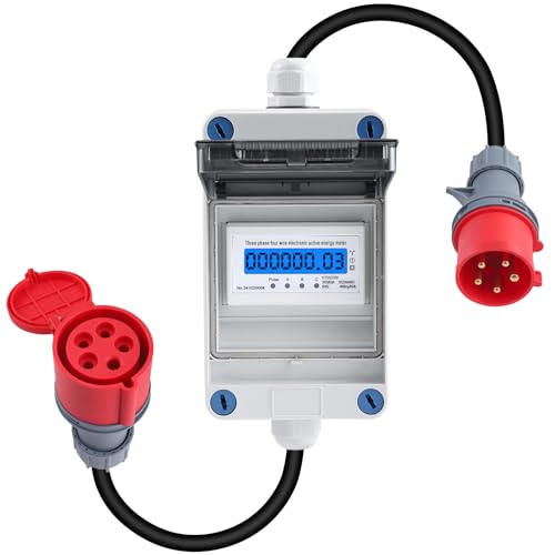Yapasopu Medidor de electricidad digital móvil 16 A, 400 V, trifásico, con enchufe para tomacorriente