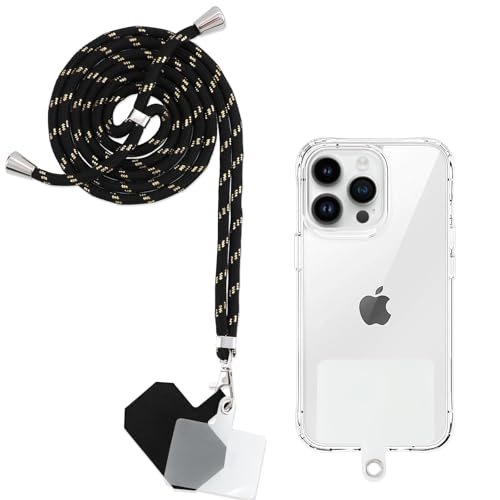 Yoedge Cordon Telephone Portable, Tour de Cou Telephone Universelle avec 2 Patchs, Réglable Collier Lanière Téléphone en Bandoulière en Nylon Adaptée à la Plupart des Smartphones, Or Noir