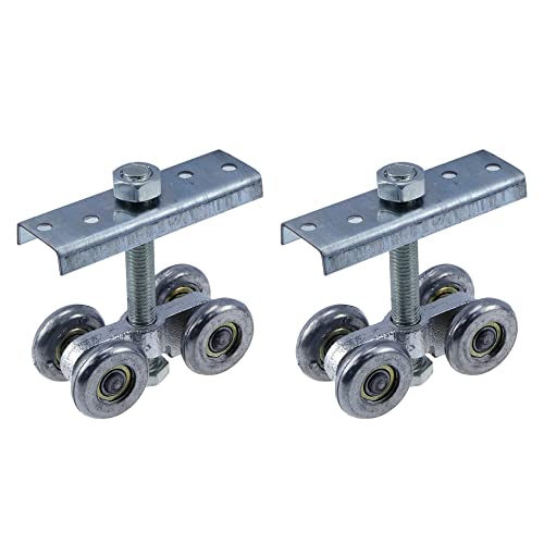 KUMGROT 2pcs 4 Wheel Trolley Assembly Box Rail Hanger Wheel Trolley Silent Stable Roller Trolley with Steel Plate M12 Bolt for 1.97’’ Wide and All 1.69’’ or Taller Strut Channel
