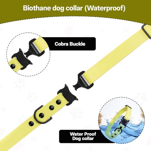 Image of Adil's Biothane Waterproof Dog Collar, Dog Leash & Collar Leash Combo | Heavy Duty TPU Coated Webbing | Adjustable Quick Release Buckle | Odour Resistant (Yellow, M-18, Collar only)