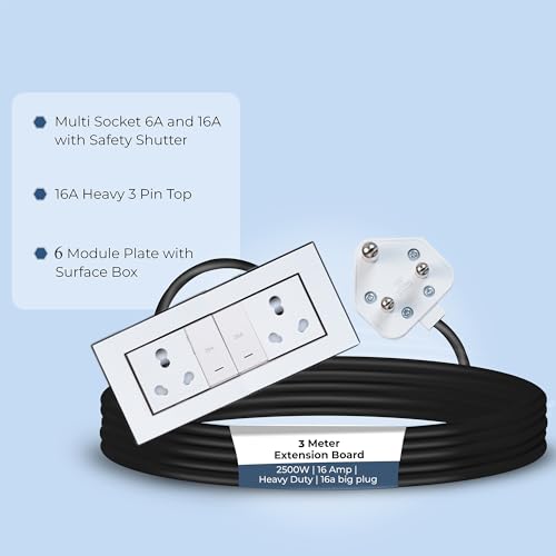 Image of Extension Board Heavy Duty Multi Socket 15A /16A /20 (2500 Watts 16A Big Plug and Two 16A Socket and Two 20A Switch, 3 Meter)