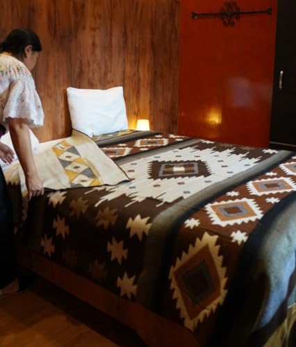 Image of AHUAY Premium Hypoallergenic Alpaca Wool Blanket - Reversible 2-in-1 Andean Geometric Throw, Ultra Soft Warm Lightweight, Handmade in Ecuador (Tungurahua Brown Coffee, King)