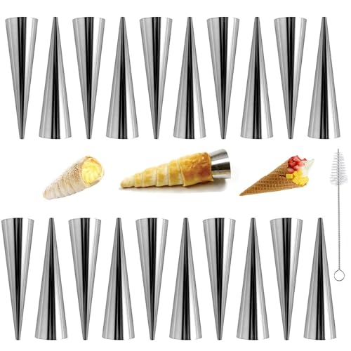 20pcs Stainless Cream Horn molds, Nonstick Conical Cannoli Tubes Molds, 4.76inch Cannoli molds, Suitable for Baking Croissants Bread, Brioche Rolls