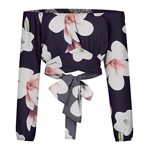 Womens T Shirts Tops Tee for Women Strapless Lantern Long Sleeve Off The Shoulder Wrap Pleated Tee Shirt 20254