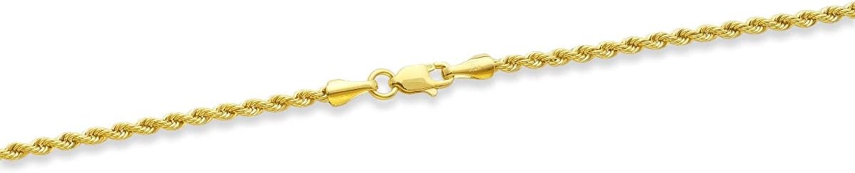 10k Yellow Gold 2mm Diamond Cut Rope Chain Anklet with Lobster Lock (10")