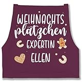 Schürze - Weihnachtsschürze Damen Frauen - Weihnachtsplätzchen Expertin personalisiert I Geschenk Backen I Hobbybäcker - 85x69 - Aubergine - bäckerschürze weihnachten weihnachtsschürzen
