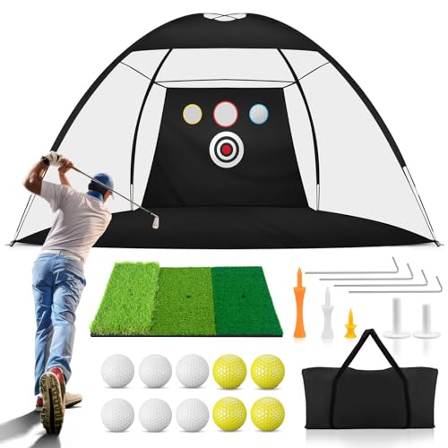 MAHOOMMAKH Golf Net, 10 x 7ft - Black, Nylon, Polyester, Golf Practice Net