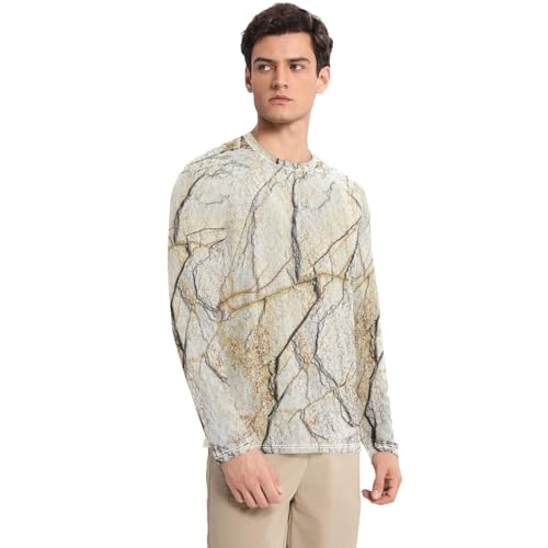 Marble Vintage Beige Pattern Men's Swim Shirts UPF 50+ Elastic Round Neck Men's Sun Shirt Long Sleeve Summer3
