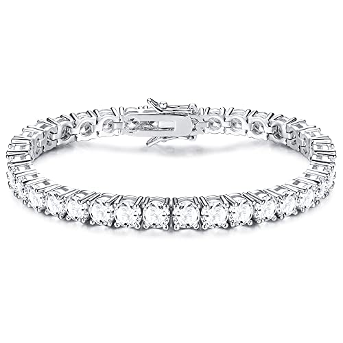 Roheafer Bracelet Argent Femme Hommes Iced Out, Bracelets Tennis Cristal Zircon Cubique Agrégé Plaqué Or Blanc 18K, 4.0mm 5.0mm Argent Or Rond Coupe Bracelet D'amitié Diamants Cover