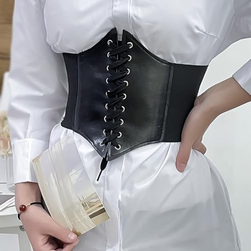 GSHLLO PU Leather Cinch Belt Wide Wrap Stretchy Waist Belt Lace up Tied Corset Vintage Elastic Waist Band for Daily Cosplay Brown 73cm2