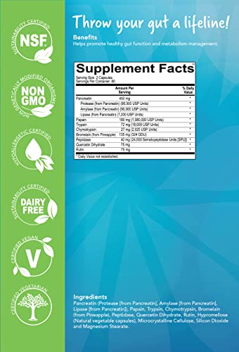 Advanced Nutrition Solutions Quantum Gi Zyme Professional Grade Whole Body Digestive Enzymes - Gut Health, Bloating, Ibs, Gas & Gi Distress. Pancreatin. May Improve Overall Digestion For Men & Women #TOP1