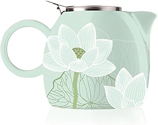 Tea Forte Pugg 24oz Ceramic Teapot with Tea Infuser, Loose Leaf Steeping For
