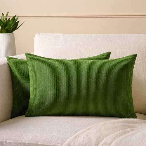 Encasa XO Corduroy Cushion Covers, Boho Pillow Covers, No Inserts Green