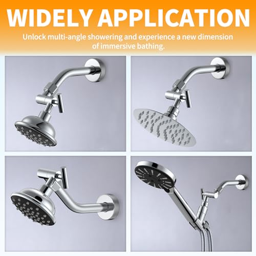 All Metal Shower Head Elbow Adapter, Adjustable Shower Head Extension Adapter Shower Arm Extension Connector for Showerhead, Wall Mounted - Chrome - Thumbnail 6