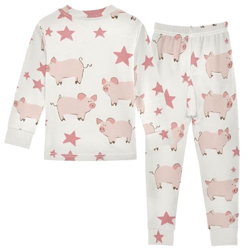 Fustylead Hand Draw Stars and Cute Piggy Cotton Pajamas, Snug Fit Long Sleeve Soft Sleepwear Pjs2