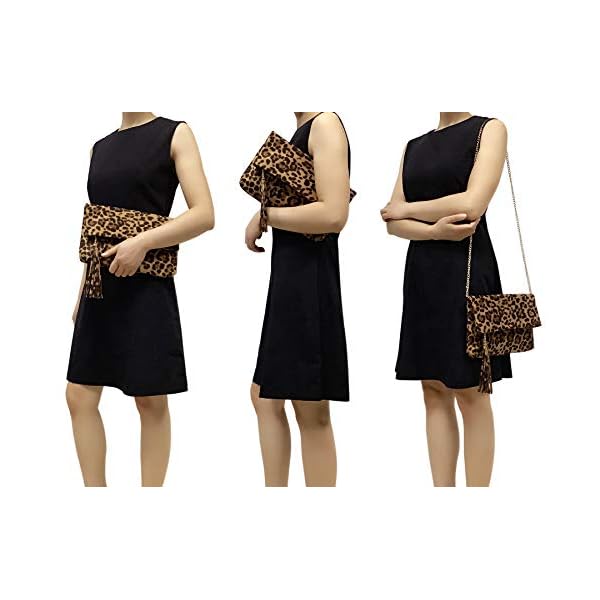 Charming Tailor Leopard Clutch Bag for Women Tassel Foldover Clutch Faux Suede Dressy Purse for Day to Evening - Image 8