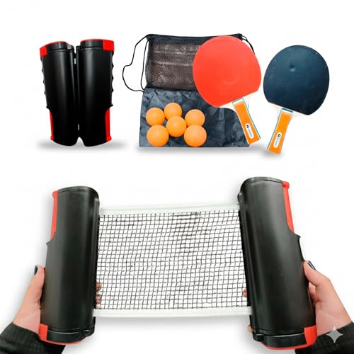 Bluelander Juego de Ping Pong con Red Extensible, 2 Raquetas y 6 Pelotas, Set Portátil con Bolsa para Ping Pong en Casa o Viajes