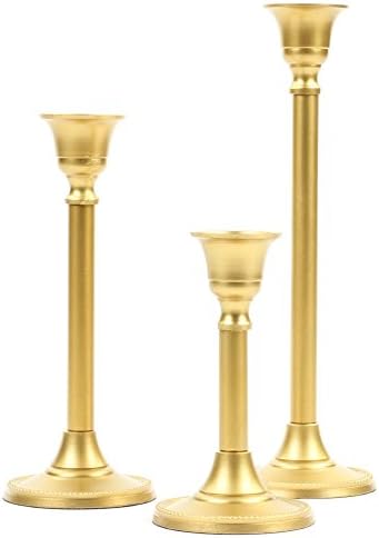 Amazon.com: Koyal Wholesale Gold Taper Candle Holder Set of 3 ...