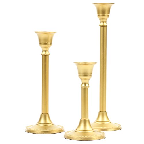 Koyal Wholesale Gold Taper Candle Holder Set of 3, Candlestick Set, Tall Candle Holders