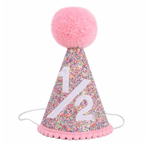 Alainzeo Half Birthday Rainbow Cone Hat, 1/2 Birthday Party hat for Baby Girl, Glitter Cone hat for 6 Month baby Birthday Decoration, Birthday Decoration, Party Photo Prop, Glitter Rainbow Cone
