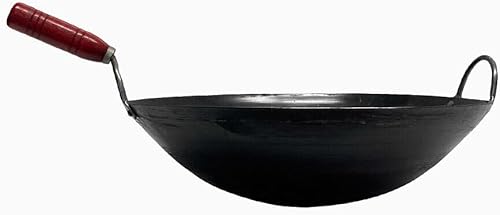 Miniatura 7 de Sartén wok de hierro de 16 pulgadas con mango de madera- Woks y sartenes para cocina china japonesa y cantonesa Sartén para freír woks tradicionales