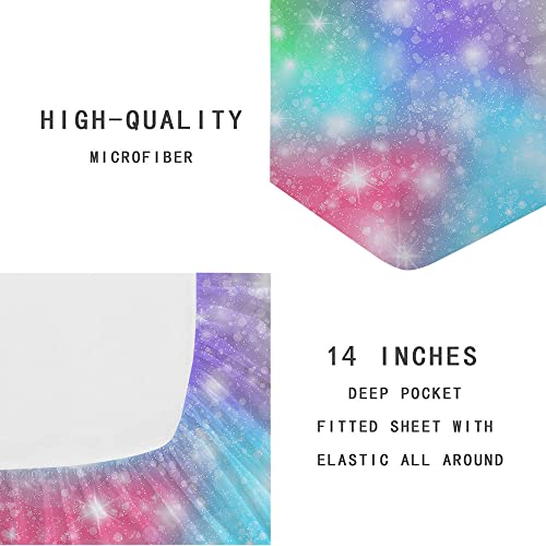 Yasida Rainbow Bed Sheets Twin, Twin Bed Sheets For Girls, Fitted Sheet Twin Size, Tie Dye Pastel Glitter Twin Sheets Sets For Kids, Girly Bedding Decor 2 Piece Colorful Sheet Set, Soft Microfiber #TOP3