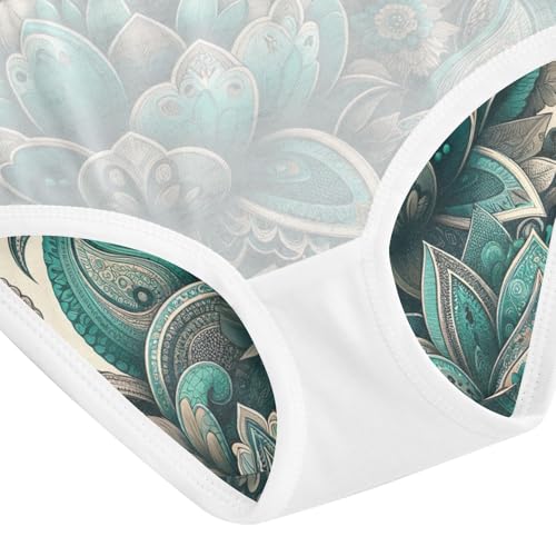 Teal Boho Floral Paisley Flowers Underwear Toddler Girl, Girls' Underwear, 2T–8 Years4
