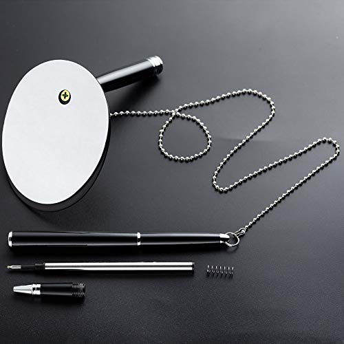 Alician Caneta esferográfica de metal com corrente segura anexada, suporte de base, escritório, balc