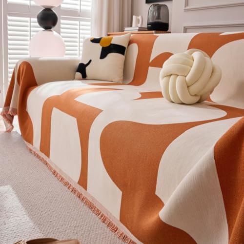 Extra Large Chenille Sofa Throw Blanket - Non-Slip Cover for 1/2/3/4 Seater Couches & King Size Beds - Cozy Orange Home Decor - 180x150 cm, Perfect for Living Room & Bedroom