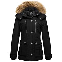 Wantdo Women's Quilted Winter Coat Faux Fur Hooded Puffer Jacket Ladies Warm Padded Parka Waterproof Windproof Outerwear Black M