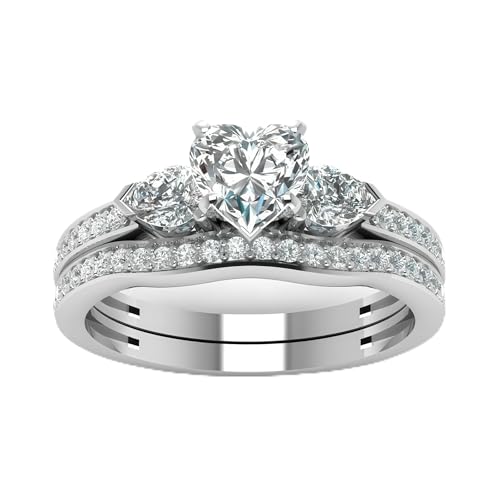 Heart Cut Moissanite Wedding Ring Sets for Women,1.75/2.75 CTW Moissanite Rings Engagement Ring Sets Silver Ring Band Sets