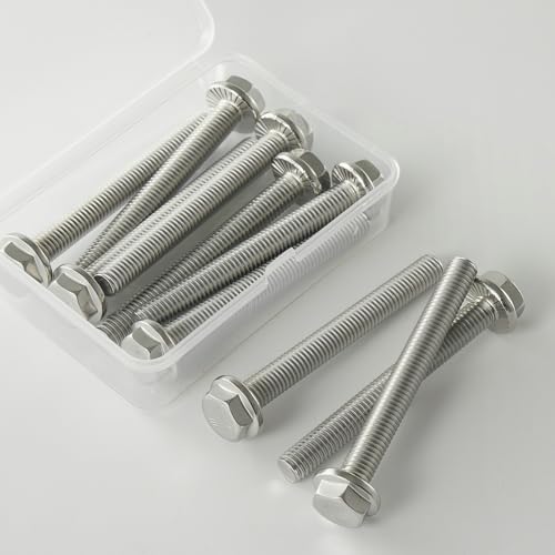 Image of M8x1.25 x 65mm Flanged Hex Head Bolts, 304 Stainless Steel (A2-70), Bright Finish, Fully Threaded, Hexagon Head Flange Bolts, Quantity 10