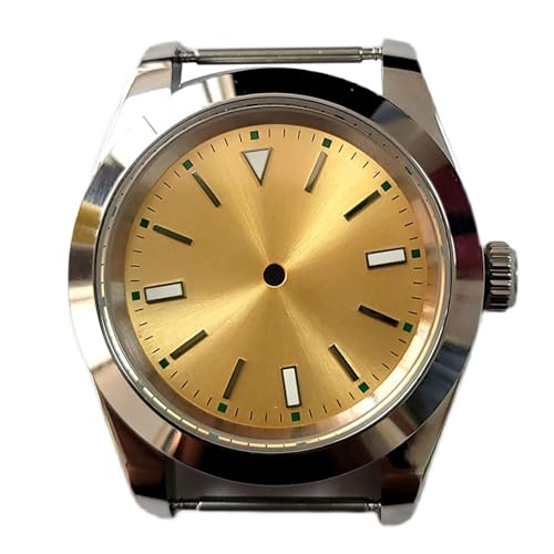 LNQKJXIIA Caja de reloj de 39 mm for movimiento NH35, estilo acero inoxidable con cristal de zafiro.(Geel)