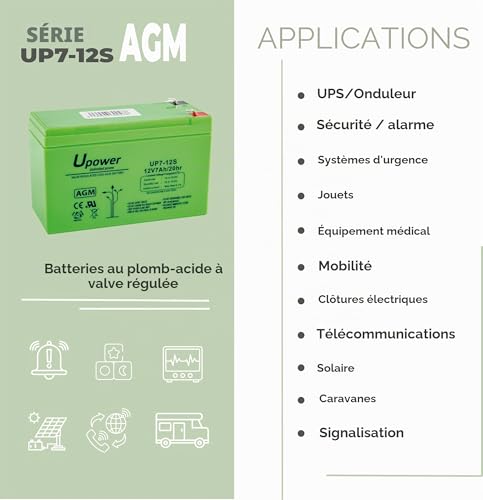 Batería U-Power Plomb AGM 12V 7Ah F1 4,8mm - 4