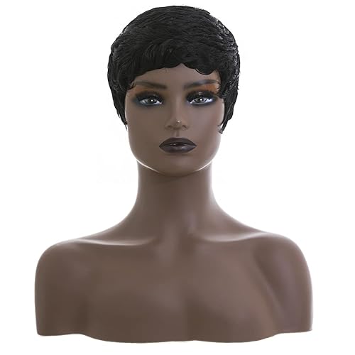 Miniatura 5 de Pelucas cortas de corte pixie para mujeres negras, peluca corta rizada negra natural con flequillo, peluca de pelo sintético Pixie para mujer,
