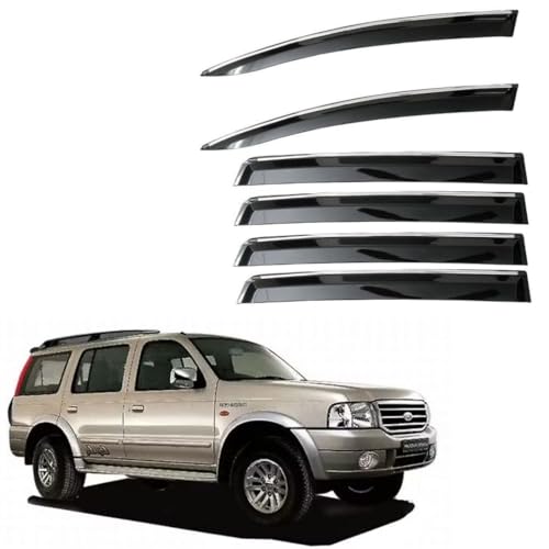 Image of CAR SAAZ Unbreakable Door Visor for Endeavour Type 1&2(2003-2015)(Set of 6Pcs)|Stylish & Durable Chrome Lined Wind /Rain Deflector