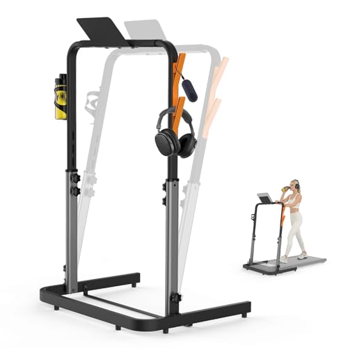 WOWGOGDA Walking Pad Handle Bar Attachment Only, Compatible with Walking Pads 22.4" Wide, Adjustable Treadmill Handrail with Phone/Cup Holder & Towel Hooks, Overbold Stable, Easy Assembly, Black