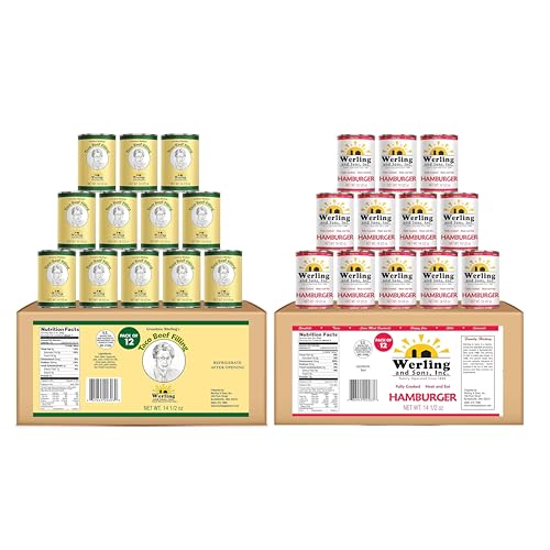 Werling Premium Canned Hamburger & Taco Beef Bundle, Fully Cooked, 24 Cans