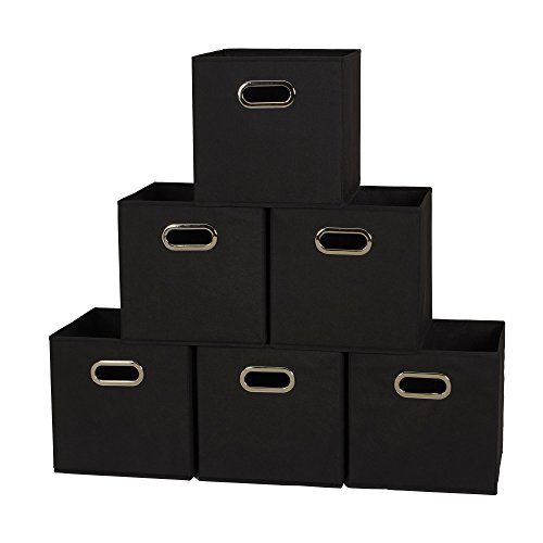 Household Essentials 80-1 Foldable Fabric Storage Bins | Set of 6 Cubby Cubes With Handles | Black
