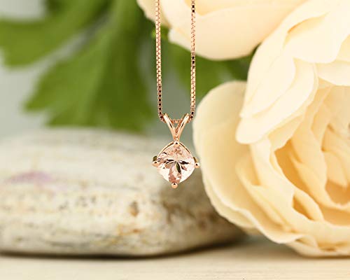 14 Karat Rose Gold Cushion Cut 1.00 Carats Peach Pink Morganite Pendant4