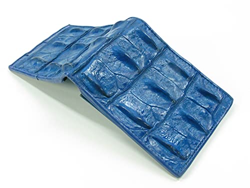 Image of Pelgio Genuine Crocodile Alligator Backbone Skin Leather Bifold Wallet ([B1] 6 Card Slots + 2 ID Windows + 2 Compartment for Bills, Ultramarine Blue)