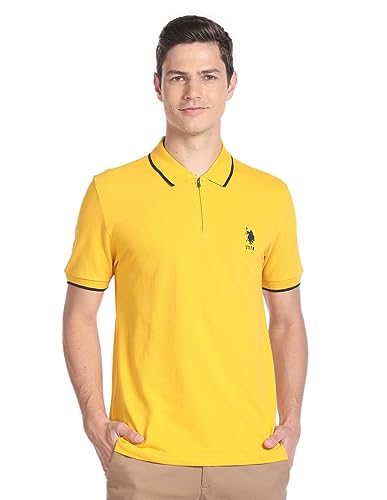 Image of U.S. Polo ASSN. Knitted Slim Fit Polo T Shirts for Men - 100% Cotton, Half Sleeves Mens Tshirt